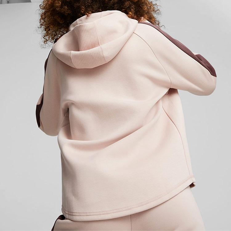 Puma Color Block Brand Logo Printed Hooded Sweatshirt Women Sweatshirt Pink 672294-47