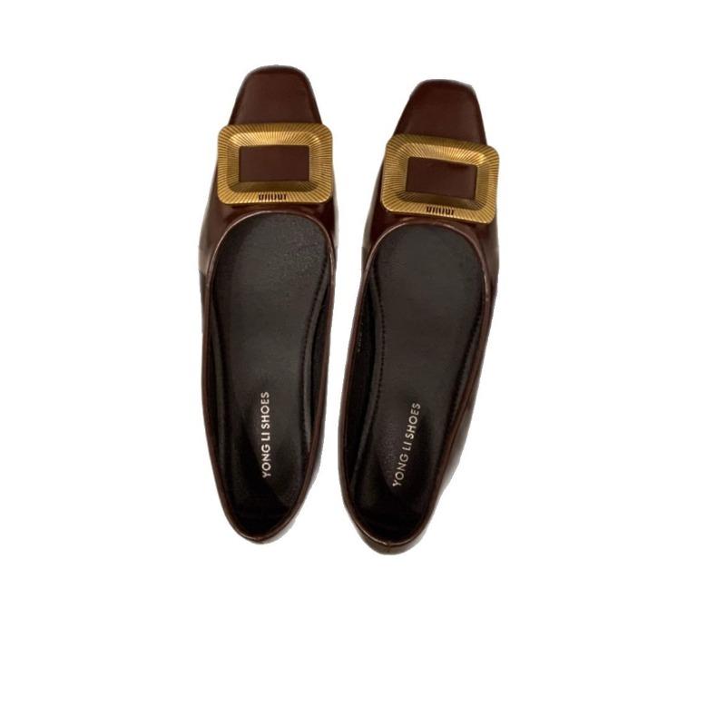 Thick Heel Square Head Single Shoes Women's Shoes New Spring and Autumn One-pedal Retro Versatile Black Commuter Shoes