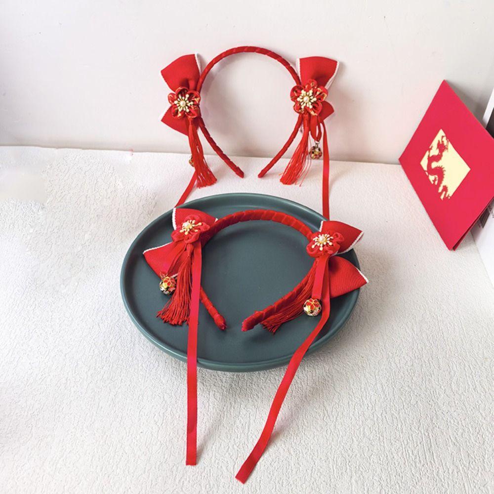 Tassel Chinese New Year Headband Red Hanfu Hairband All-match Crown Headwear  Children