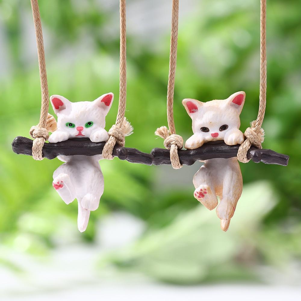 Creative Car Rearview Mirror Pendant Cute Cat Branch Swing Hanging Pendant Car Interior Decoration Car Interior Accessories