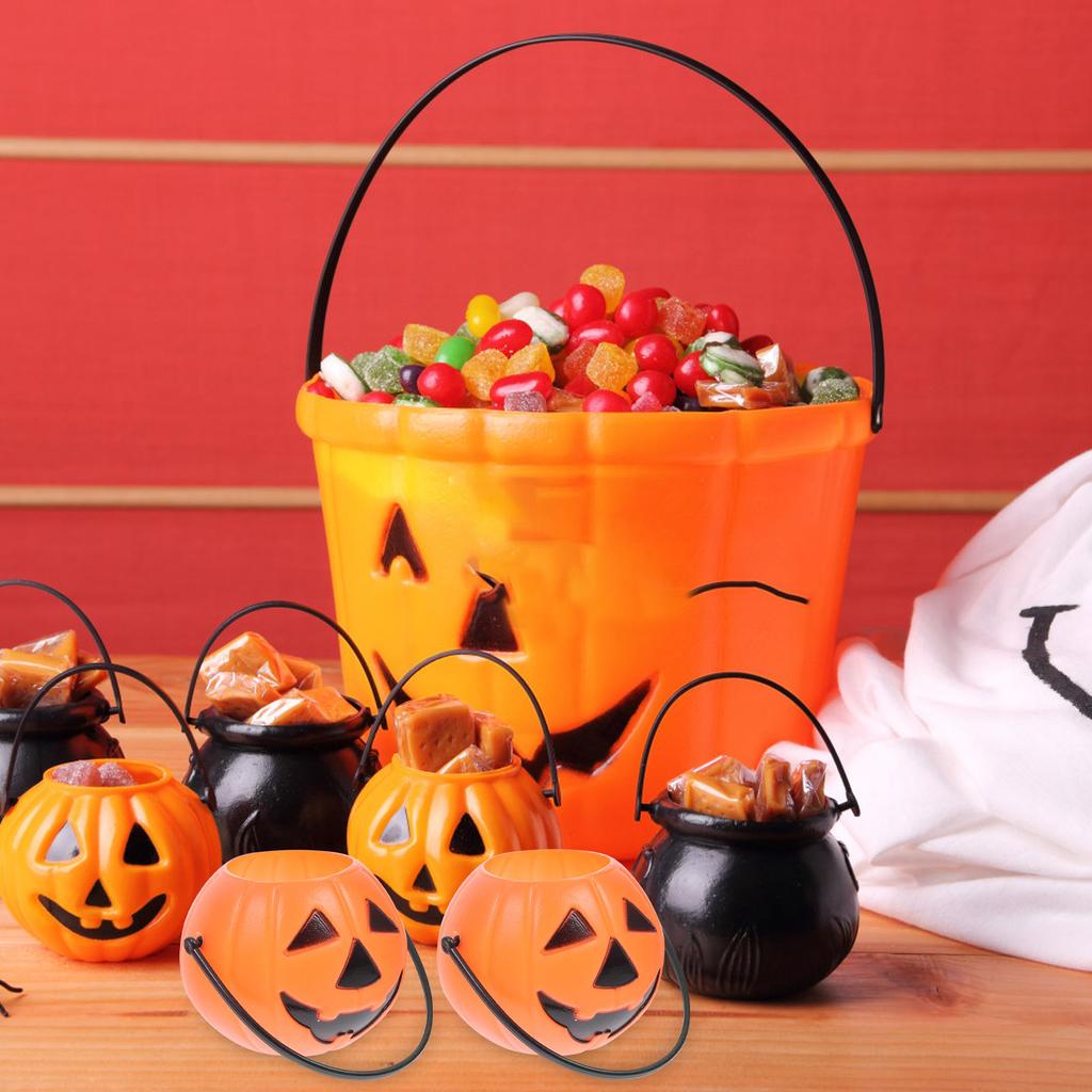 Pumpkin Candy Holder 8pcs Halloween Bucket for Trick or Treat Pail Orange Desktop Candlestick Decor Party Favors Storage