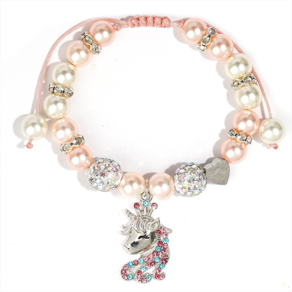 Diamond-encrusted women's bracelet Shambhala powder pearl weaving pink bracelet alloy love unicorn pendant bracelet
