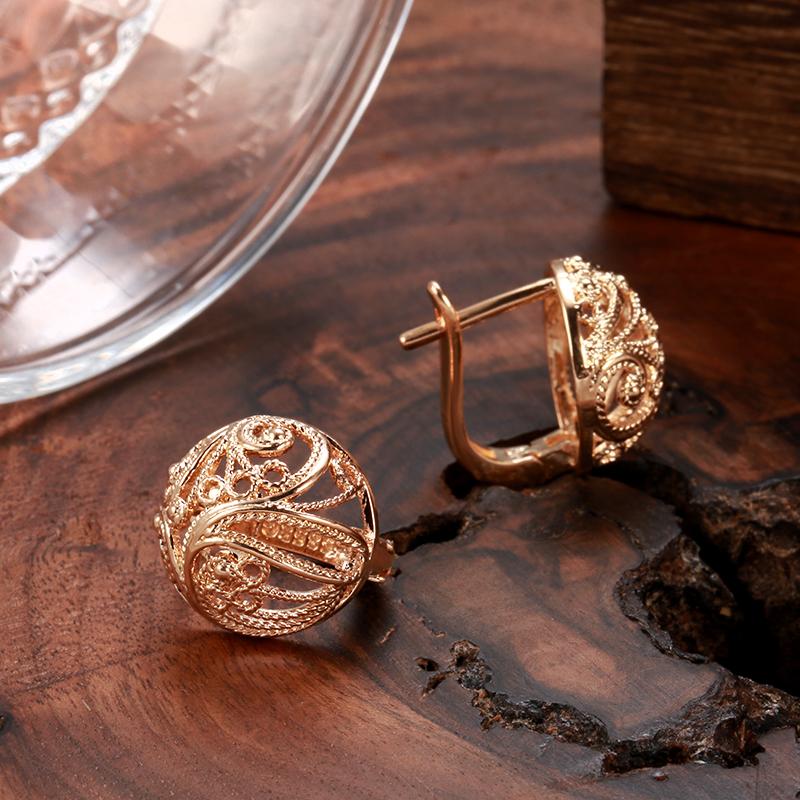 Trendy Unique Women Earring Ring Sets  Rose Gold Hollow Pattern Fashion Earring Ethnic Bride Wedding Jewelry Set