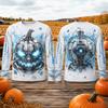 Halloween Long Sleeve T Shirt Men Mechanical Cyber Jack O Lantern Pumpkin 3D Print Flame Autumn Leaf Graphic Top Party Unisex
