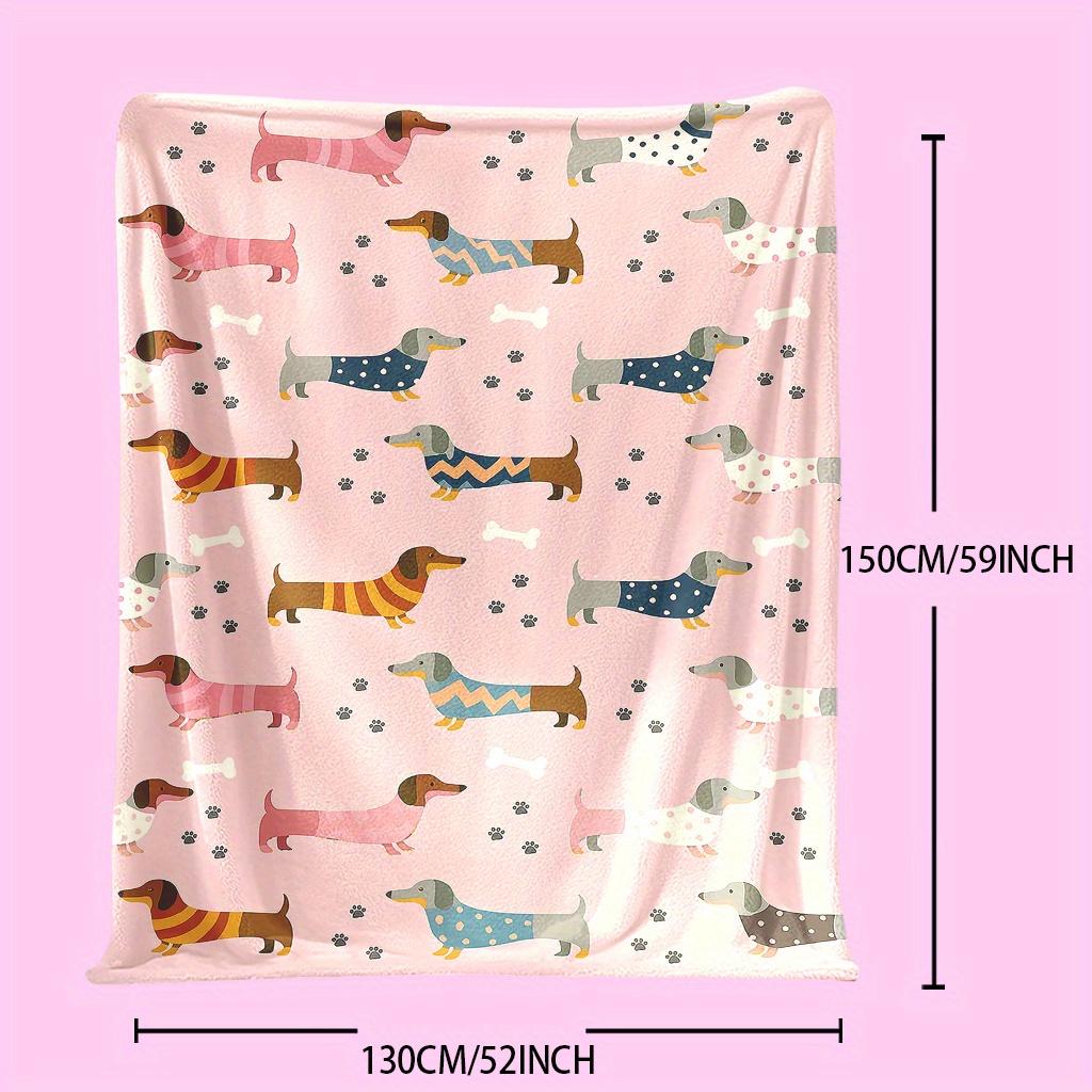 Cute Dachshund Dog Print Throw Blanket - Seasonal Autumn Art Motif Soft Lightweight Accent for Sofa Bed Travel Office Gift
