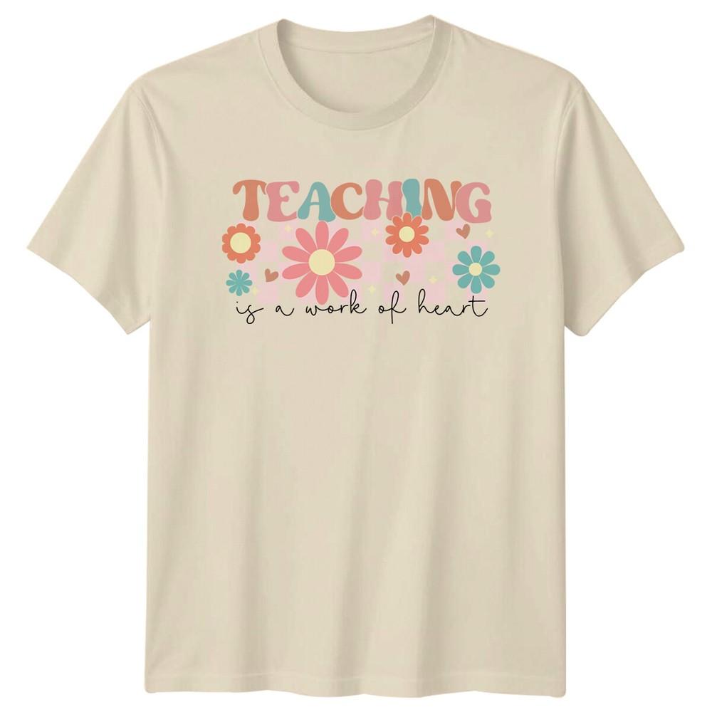 Teaching Is A Work Of Heart Teacher Floral Graphic TShirt a