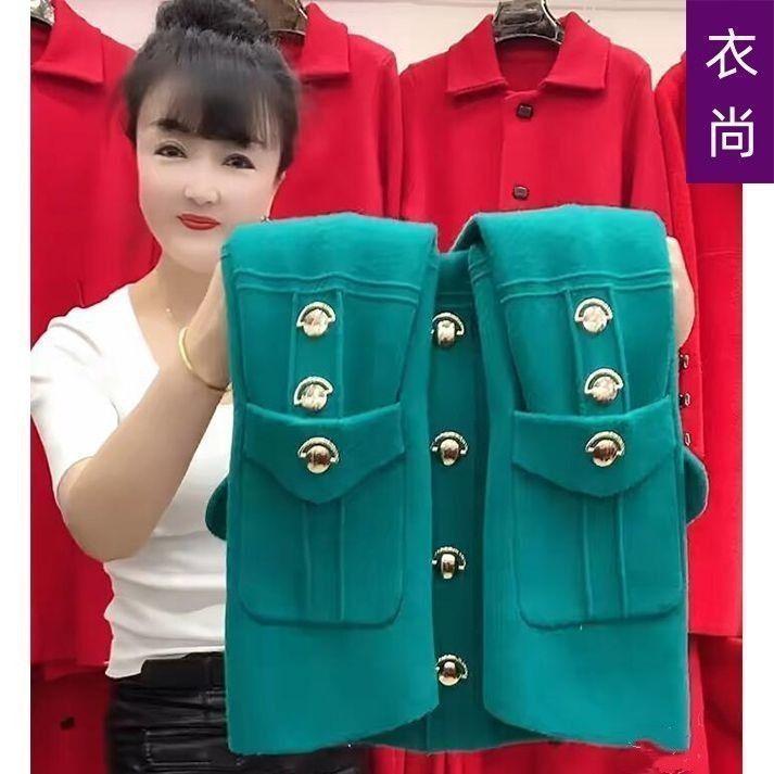 Herbst Winter Damen Locker Geschnittene Wolljacke Damen Langärmelige Oberbekleidung Mutter Große Größe 5XL Beidseitig Kurze Oberteile Mantel