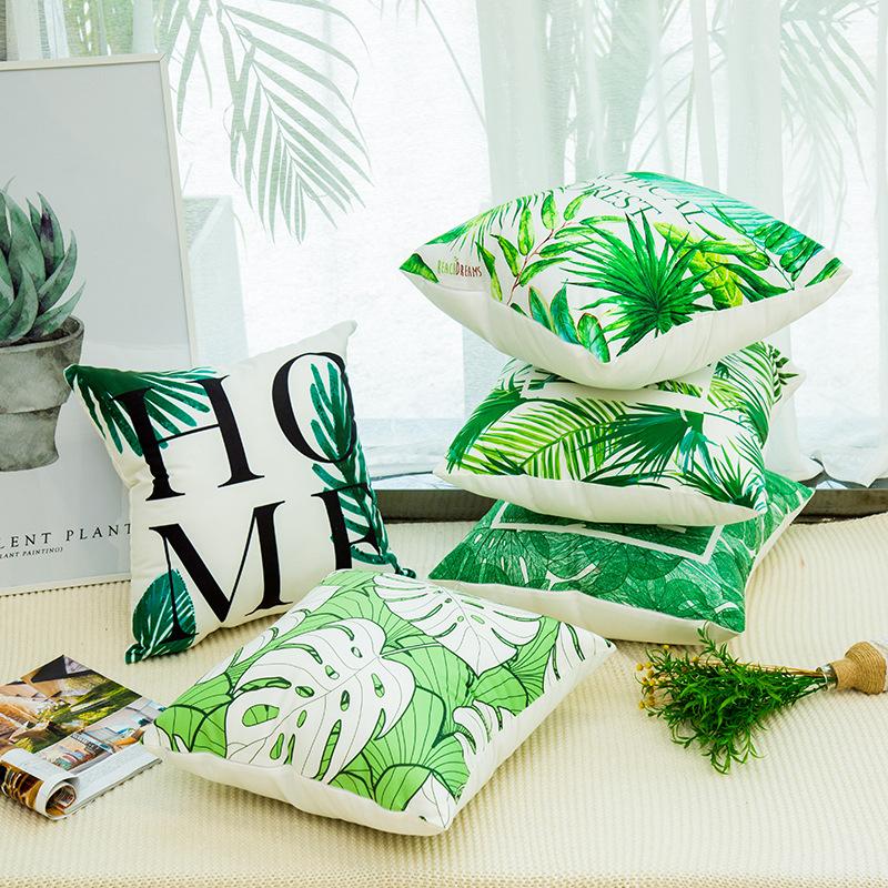 Nordic Style Green Plant Green Leaf Pillowcase Small Fresh Ins Style Simple Car Sofa Cushion Pillowcase Without Core