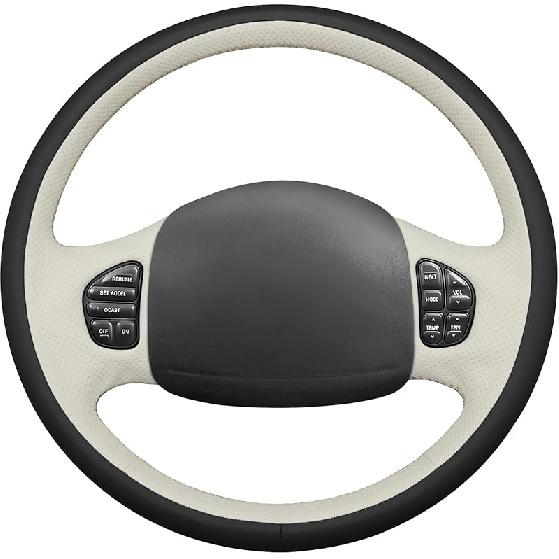 MEWANT DIY Stitched Ford F-250 F-350 3D Style Steering Wheel Cover Wrap Ford Excursion 2002-2005 F-250 F-350 F-450 F-550 2003-2007 Steering Wheel 6：3D Style(Beige&Black