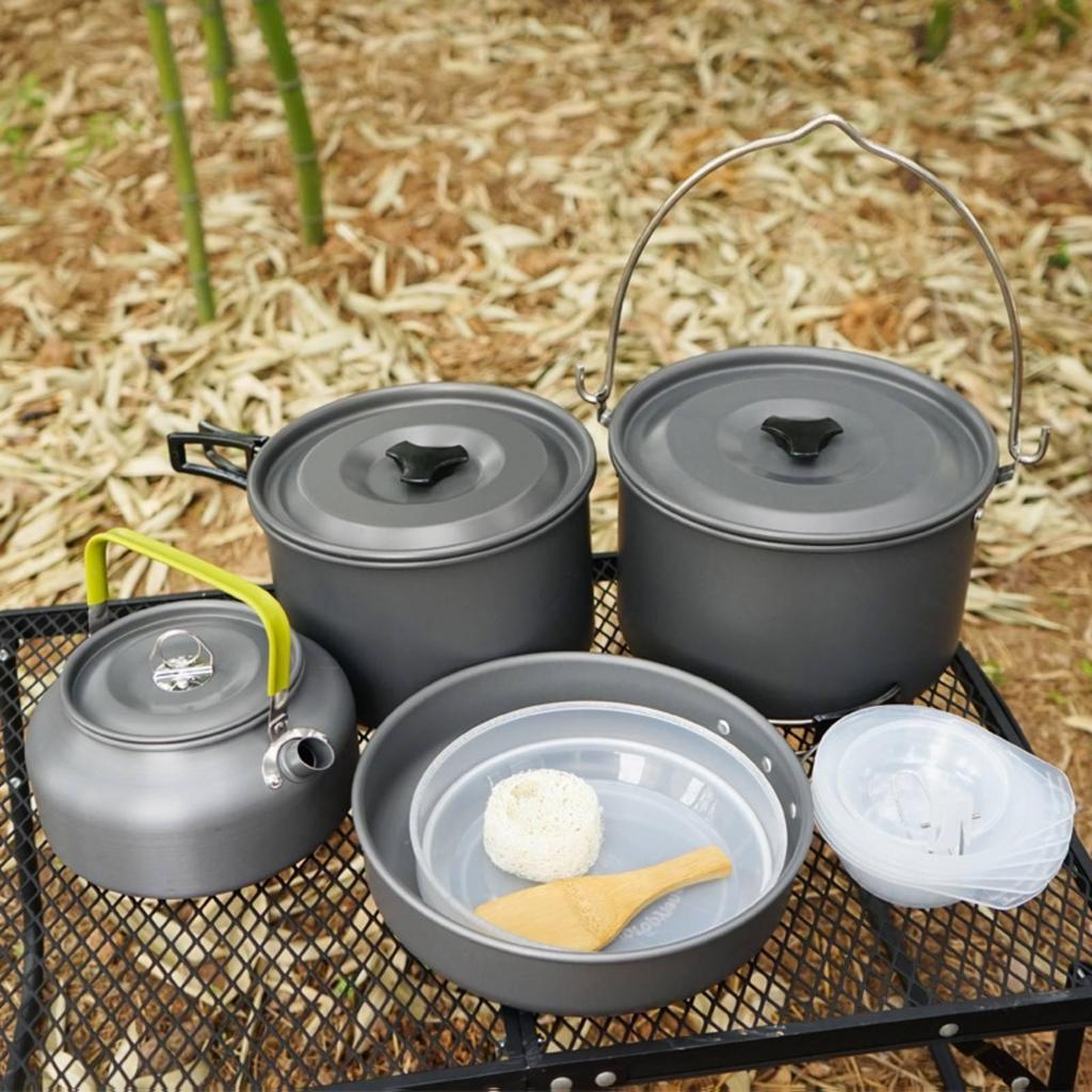 Camping Cookware Set with Kettle HardAnodized Carrying Bag for Families,