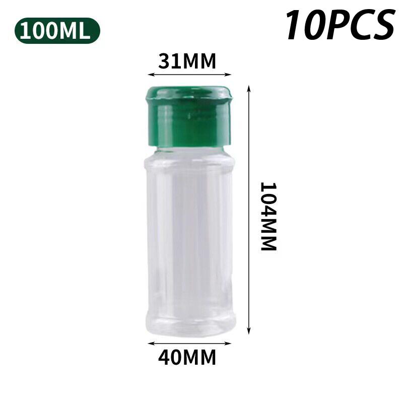 10Pcs Kitchen Salt Pepper Shakers 60/100Ml Plastic Empty Seasoning Storage Bottle