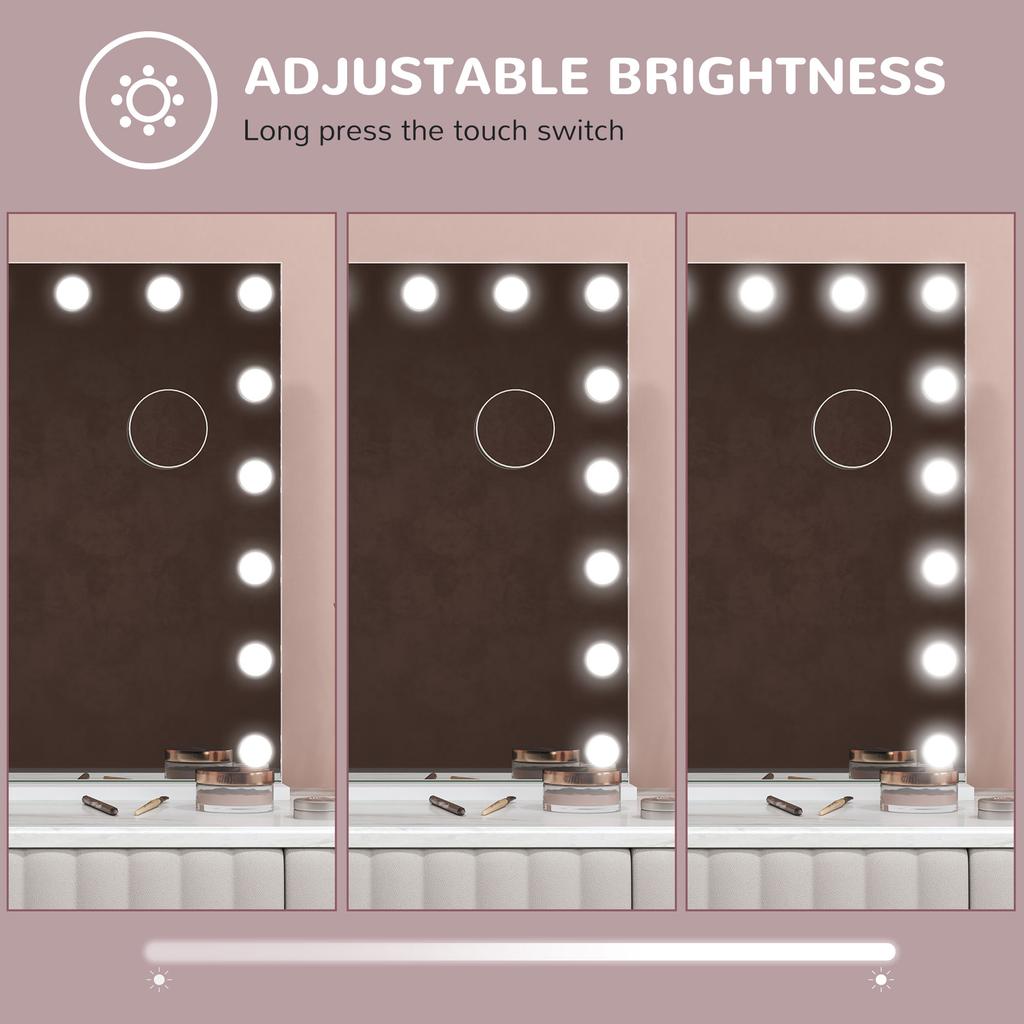 Hollywood Vanity Mirror with Lights, Large 80x62 cm Lighted Makeup Mirror with 3 Colour, 18 LED Bulbs, 10X Magnifying, USB Charging Port