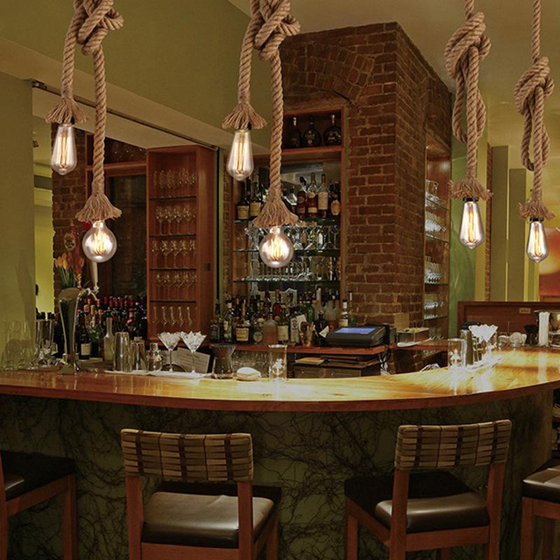 Vintage Retro Industrie Loft Hanf Seil Halter Decke Anhänger Licht Lampe Cafe Restaurant Retro Kronleuchter