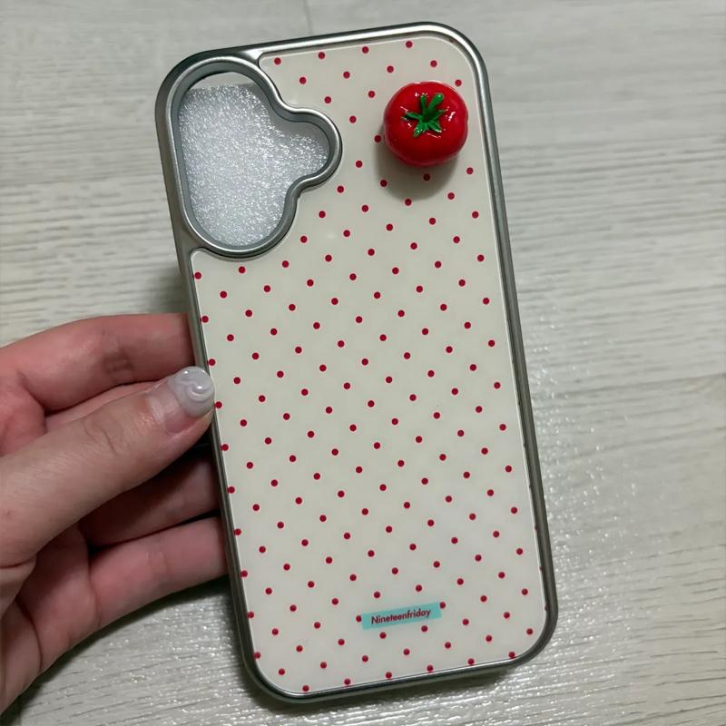Korean Niche Minimalist Red Polka Dot 3D Tomato Drip Glue Phone Case For Samsung S26 PLUS 25 EDGE 24 FE 23 ULTRA Sweet Cover