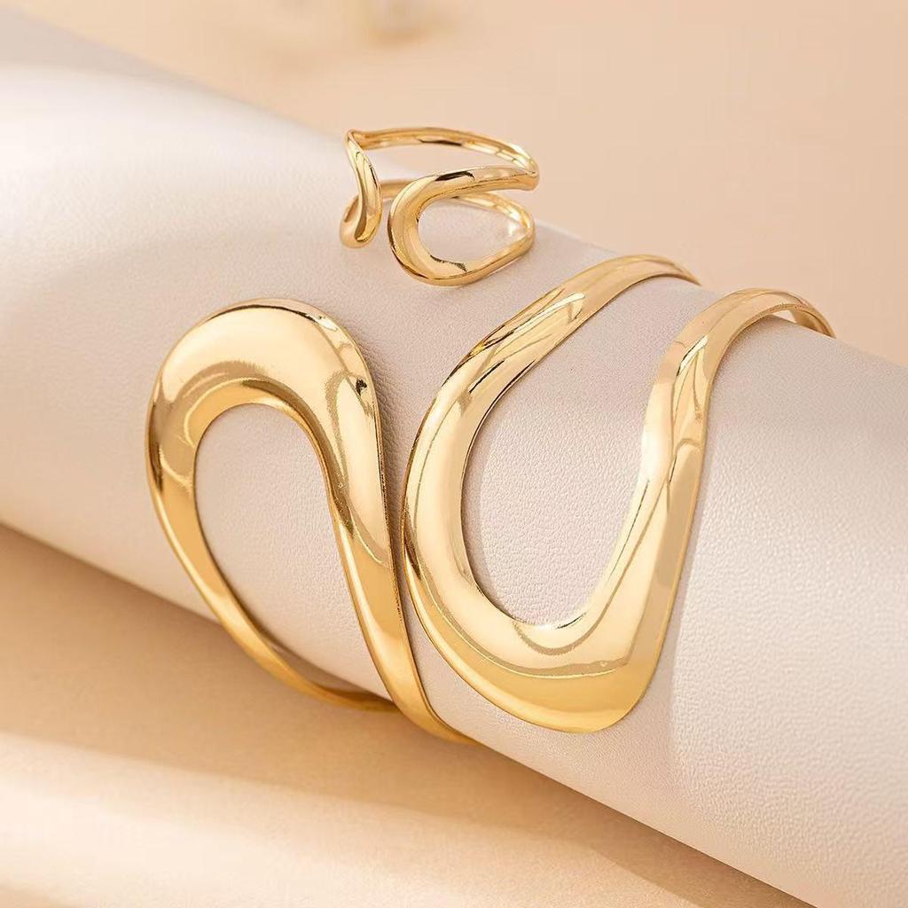 Retro Geometric Open Adjustable Bracelet & Ring Set