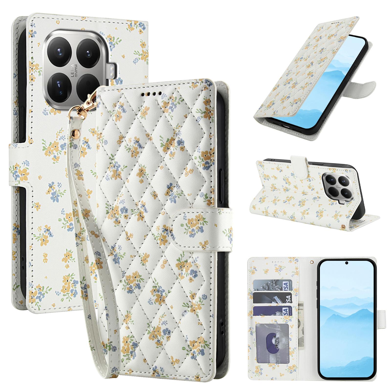 

For Xiaomi 15T Pro Wallet Case Rhombic Floral Design Leather Flip Phone Cover with Strap