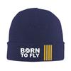 New Born To Fly Captain Knitted Hat Womens Unisexs Beanies Winter Hats Acrylic Airplane Casual Cap