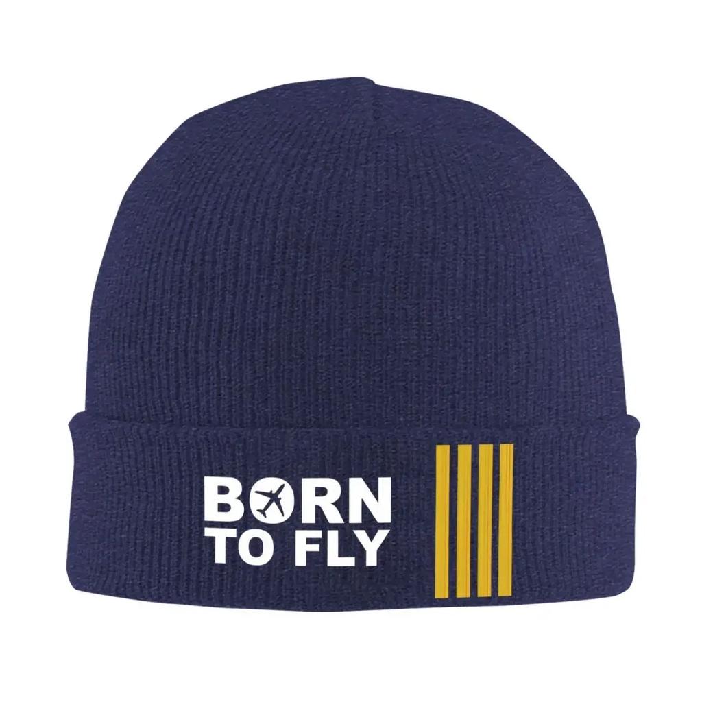 New Born To Fly Captain Knitted Hat Womens Unisexs Beanies Winter Hats Acrylic Airplane Casual Cap