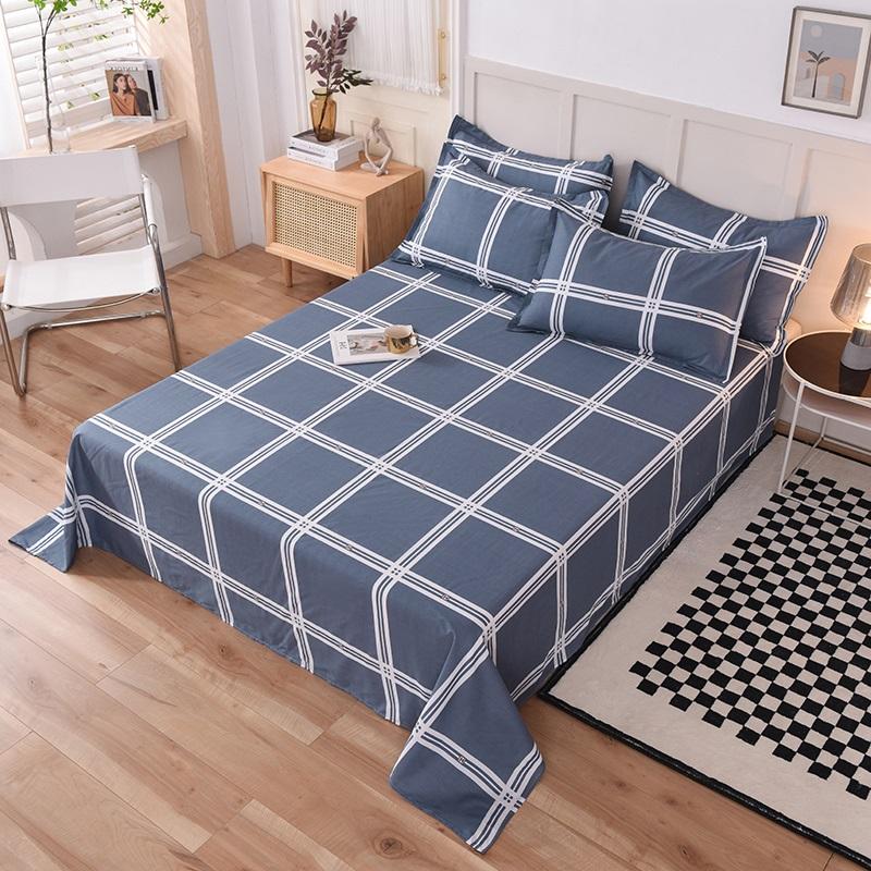 Geometric Grid Pattern Bed Sheet Set 3Pcs 100% Cotton Queen Size Bedding Set Skin-friendly Soft Bed Sheets with Pillowcases