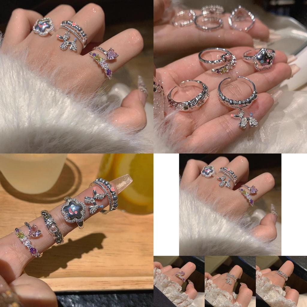 Stylish Geometric Dopamine Ring With Heart And Star Design For Women Adjustable Copper Fashion Jewelry