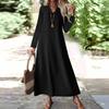 Women's Fashion V-Neck Long Sleeve Pocket Solid Color Zipper Casual Vacation Long Cotton Linen Dresses