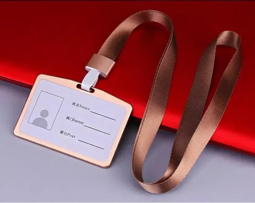 Credit Card Cover Women Aluminum Alloy Work Name Card Holders Case Business Work Card ID Badge Lanyard Holder Metal Bags