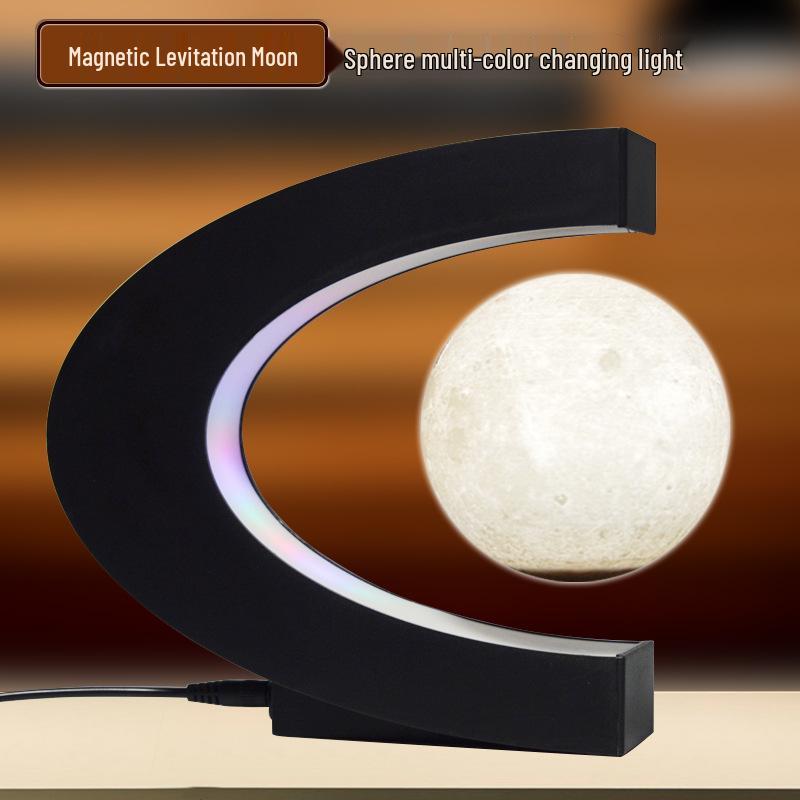 C-shaped 3-inch Magnetic Levitation Moon Lamp - Creative Floating Ornament for Office & Home, Personalizable with Logo
