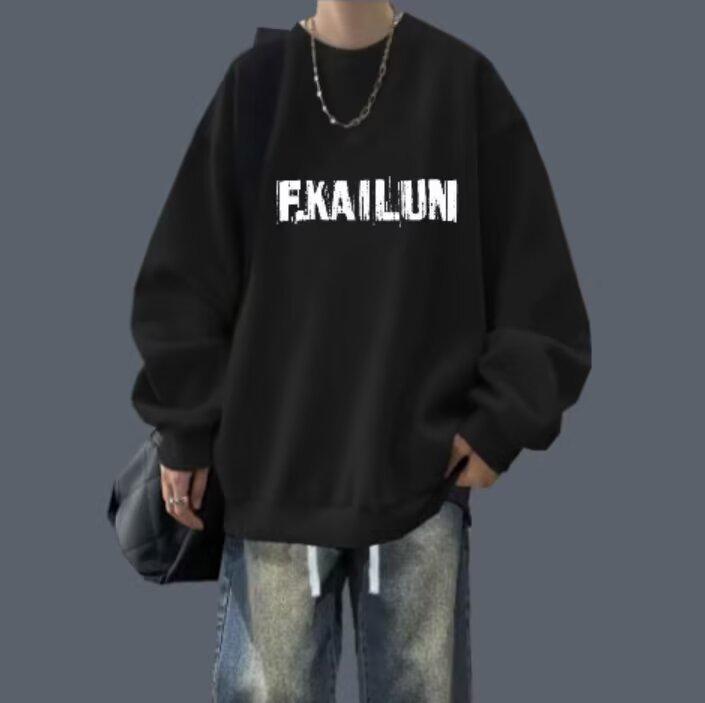 

2025 Men s Casual Fleece-Lined Sweatshirt - Winter Round Neck Youth American Trend M