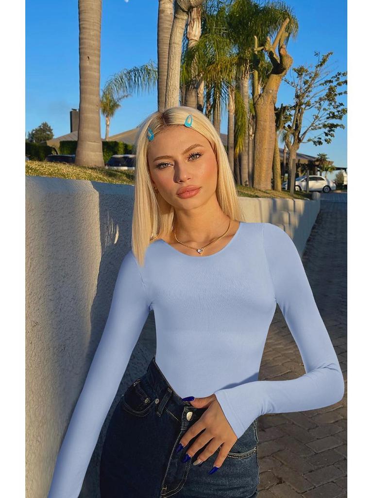 Seamless Long Sleeve Quick-Dry Knitted Yoga Bodysuit with Snap Closure