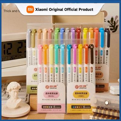 Xiaomi 5 kolorów/pudełko Zestaw dwugłowicowych zakreślaczy fluorescencyjnych markerów do rysowania zakreślacze długopisy sztuka japońskie słodkie pastelowe artykuły piśmiennicze