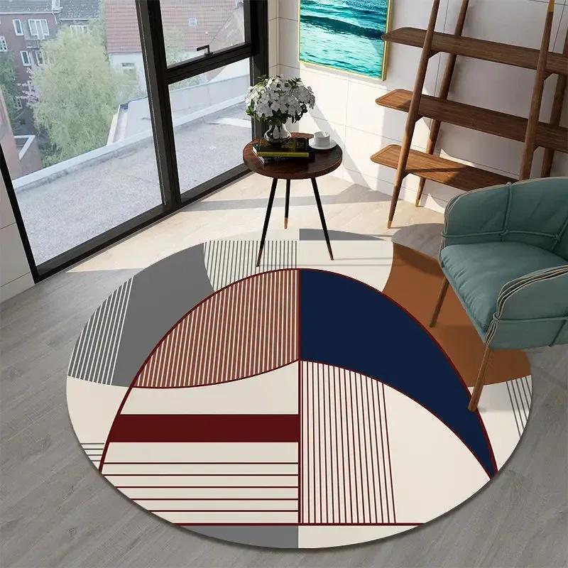 Modern Abstract Geometric Pattern Print Round Carpet Ins Style Rug for Living Room Sofa Coffee Table Decor Non-slip Floor Mat