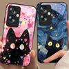 Cute Little Cat Black For Oppo A79 5G 58 78 74 60 4G Reno 11F Realme GT 6 11 Note 50 10 C55 X2 Tempered Glass Black Phone Case