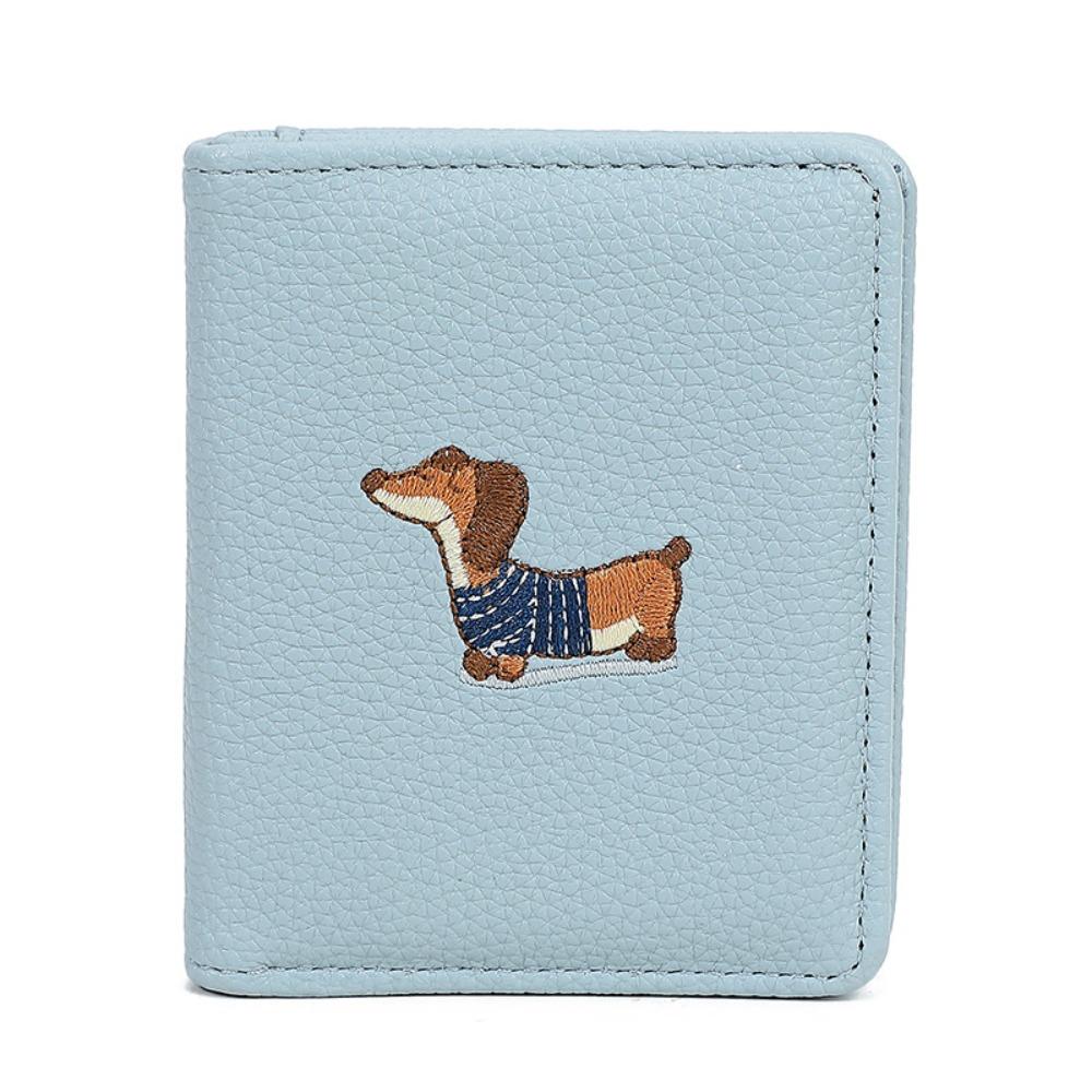

PU Leather Sausage Dog Organ Card Bag Solid Color Short Coin Purse Cute Leather Card Holder School синий