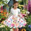 Vestito Casual da Bambina con Stampa Floreale 3D, Girocollo, Manica Lunga, Vestito da Principessa per Bambini