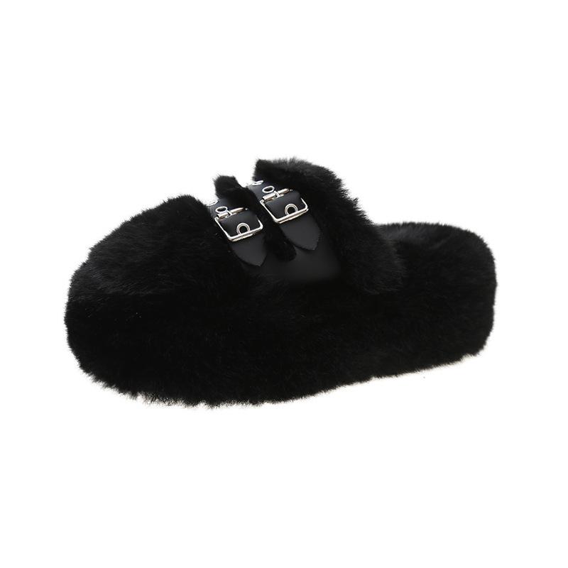 7 cm niche design thick-soled fluffy slippers for women to wear 2025 autumn and winter new bag head plush cotton shoes