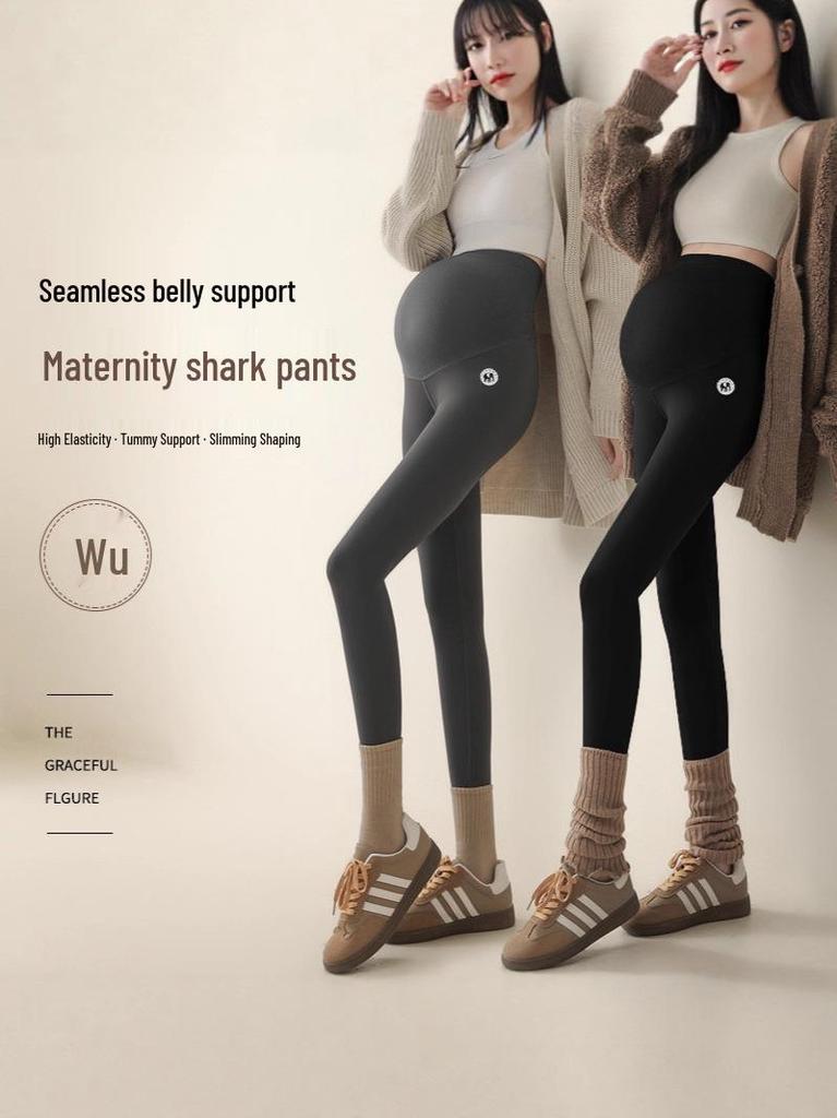 High Waist Maternity Leggings - Velvet-Lined, Slimming, Warm Yoga Pants for Spring & Autumn