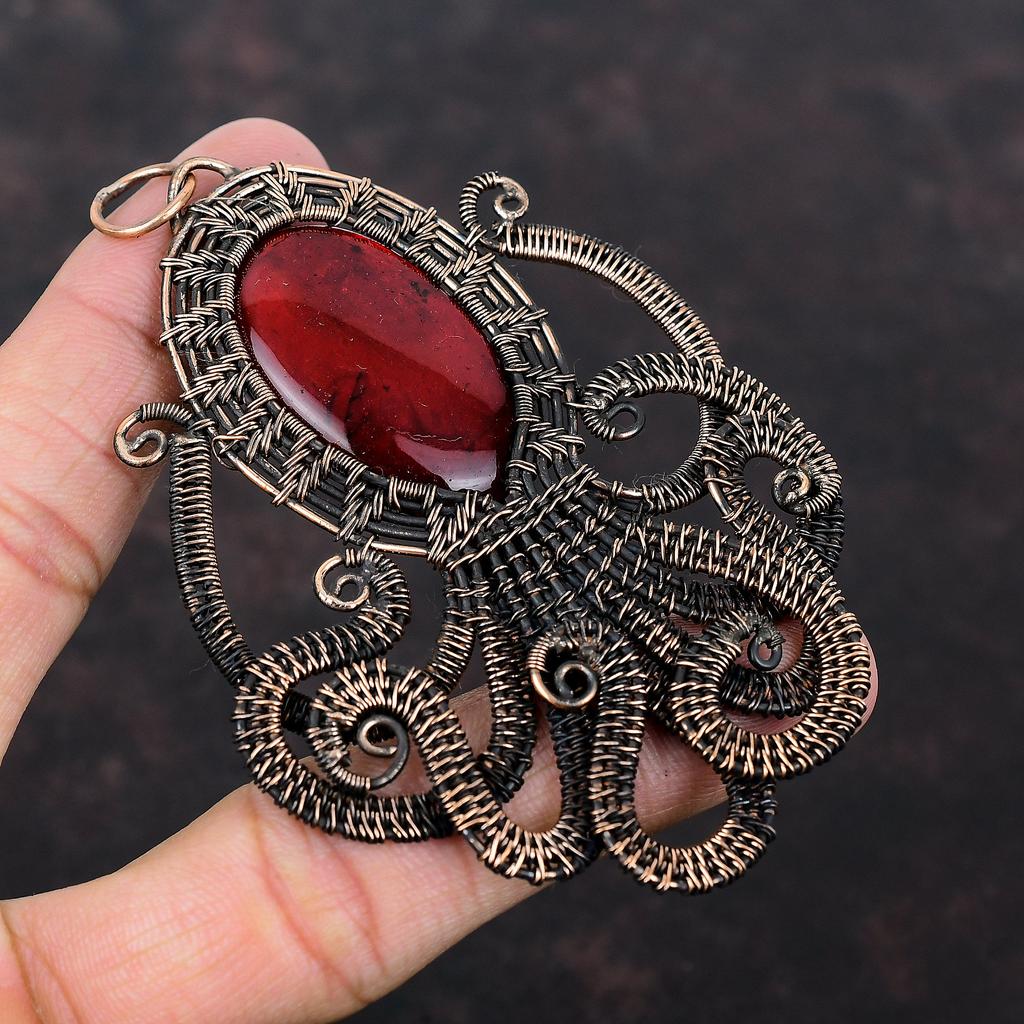 Red Fire Labradorite Pendant Copper Wire Wrapped Gemstone Jewelry Wire Wrapped Pendant Handmade Jewelry Gift For Her Copper Octopus Pendant