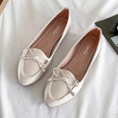 Spring and Autumn New Women's Shoes Bow Pointed Shallow Mouth Flat Single Shoe Solid Casual Slip On Loafers Soft Sole Flats