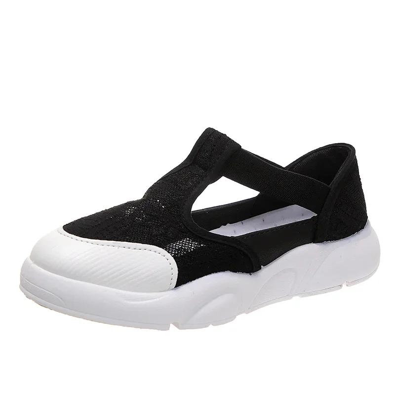 Lace Little White Shoes Women's 2025 Summer New One-pedal Platform Sandals Hollow Fisherman Shoes Breathable Flat Shoes