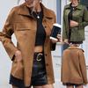 Moda feminina - Simples cor sólida lapela simples pele de veado falso veludo manga comprida bolso camisa jaqueta