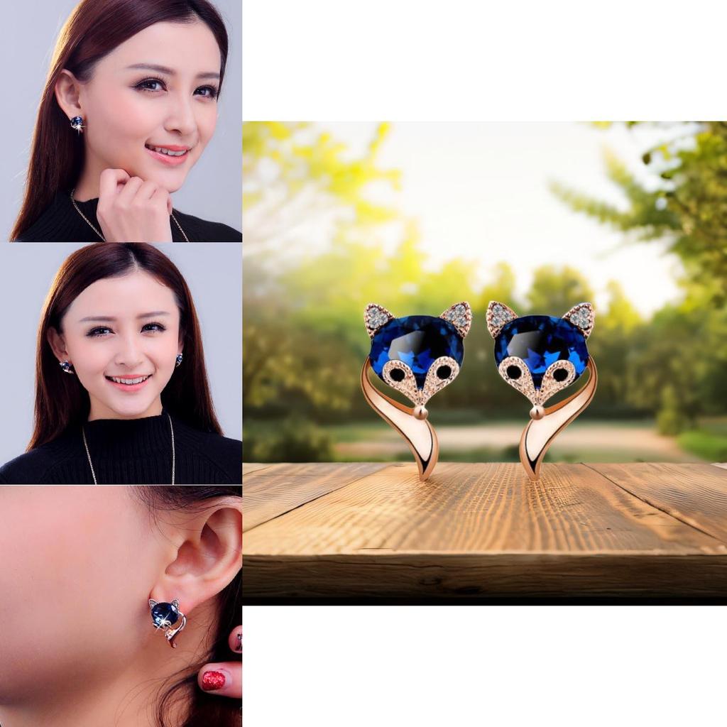 Adorable Sweet Fox Crystal Earrings For Women Fashionable Korean Style Jewelry