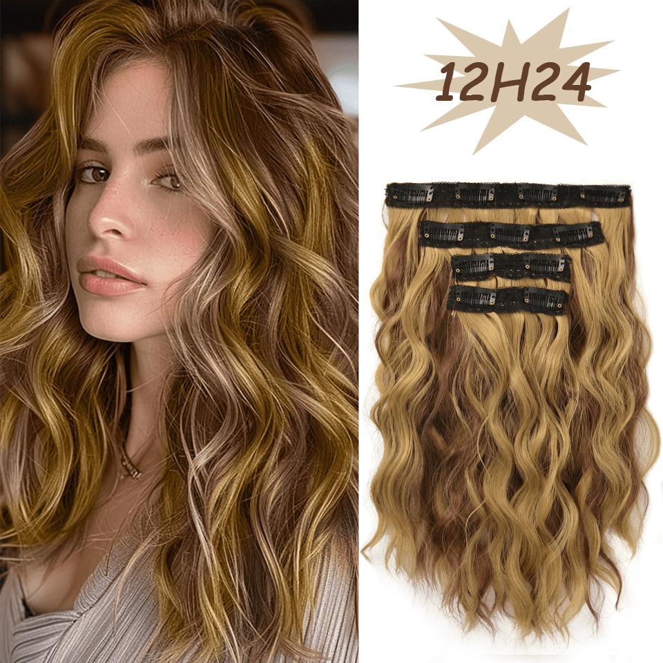 12 tommer 4 stk/sæt Clip-in Hårforlængelser Dame Kort Body Wave Paryk Hårstil Velegnet til Daglig Brug Varmebestandig Fiber Paryk Stykke