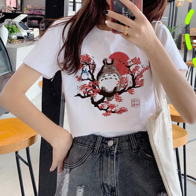 

Kawaii Totoro Harajuku T Shirt Women Studio Ghibli Cute Cartoon T-Shirt Ullzang 90S Funny Tshirt Fashion Graphic Top Tees Female M білий