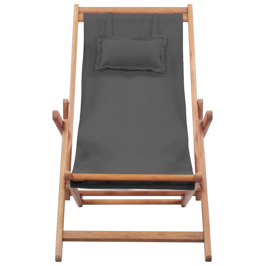 Folding Beach Chair Fabric Seat and Wooden Frame Gray