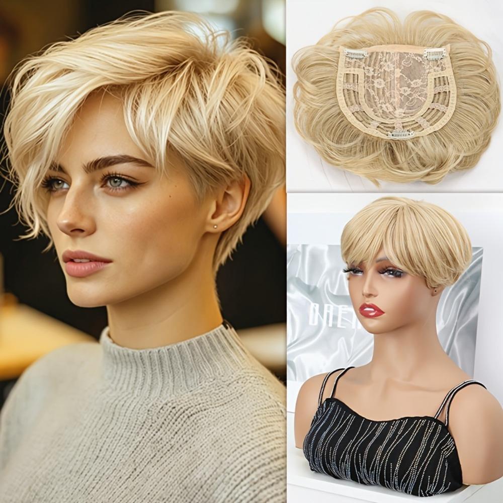 Hair Extension Everyday Short Hair Topper Clip In Fringe Hair Pieces  Gray Root Coverage