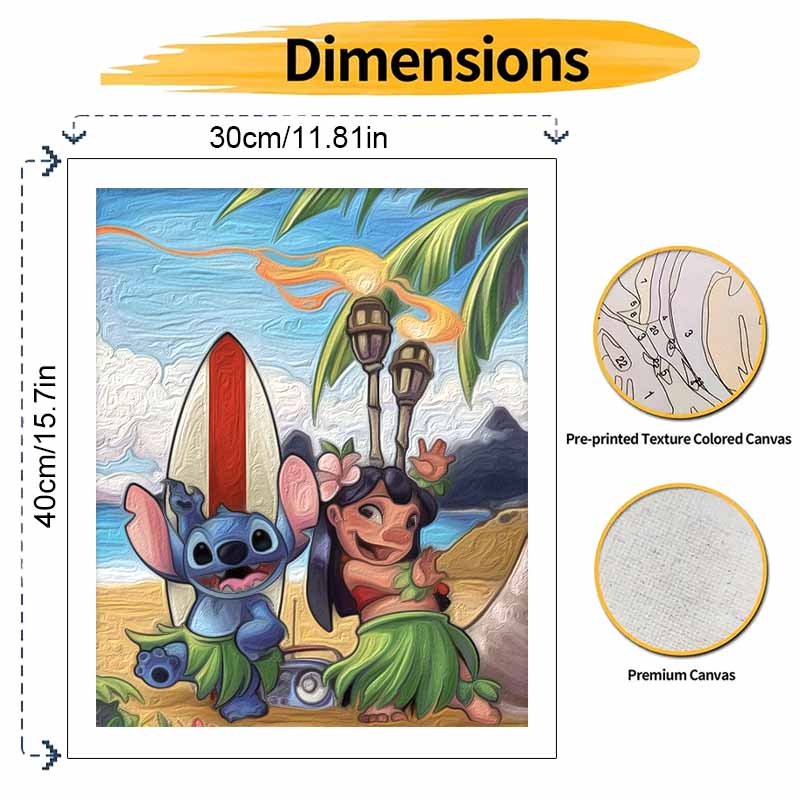 Disney digital oil painting Lilo and Stitch tropical beach surfing art handmade diy gift home decoration