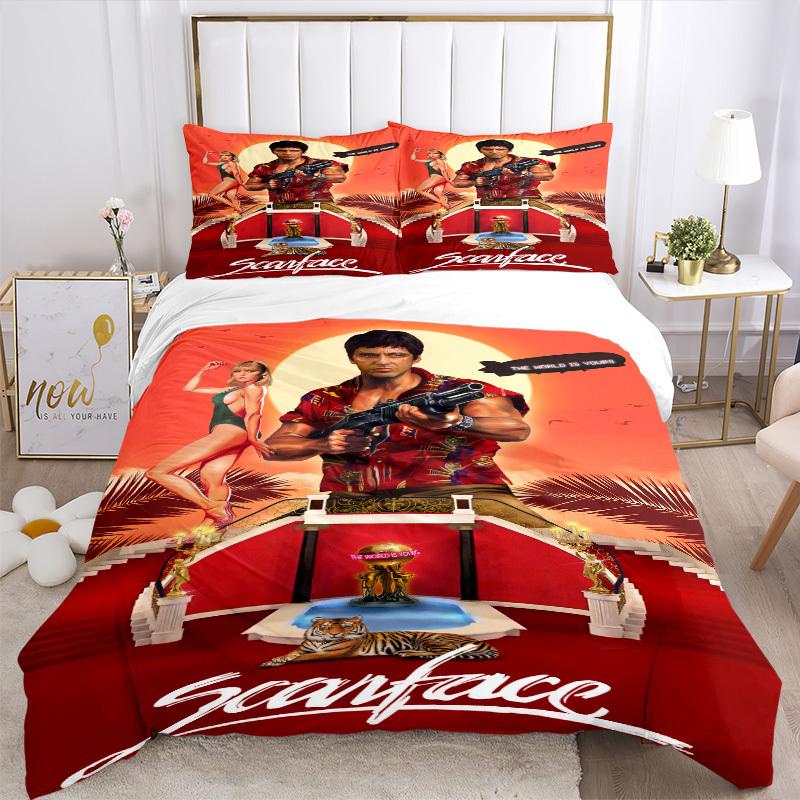 Scarface Filmplakat Bettwäsche-Set Bettbezug Geschenk für Schlafzimmer, Enthält 1 Bezug und 2 Kissenbezüge, Ohne FüllungB303