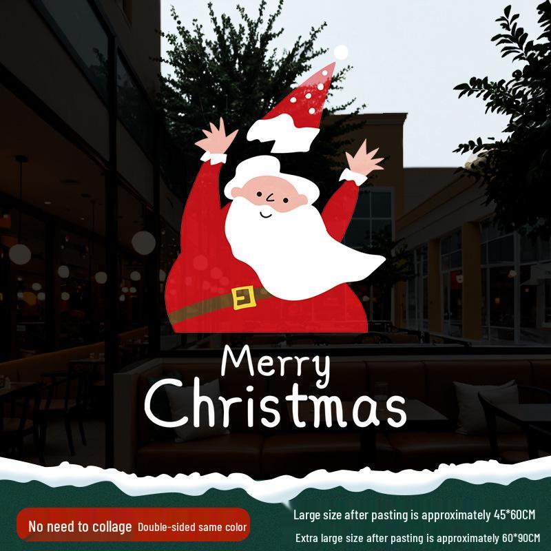 Christmas Santa Claus Window Cling Sticker - Mall Decor Scene, Static Glass Sticker for Door and Window