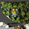2D Exotic Animal Tapestry Blue-Eyed Tiger In Dark Green Forest Wall Hanging