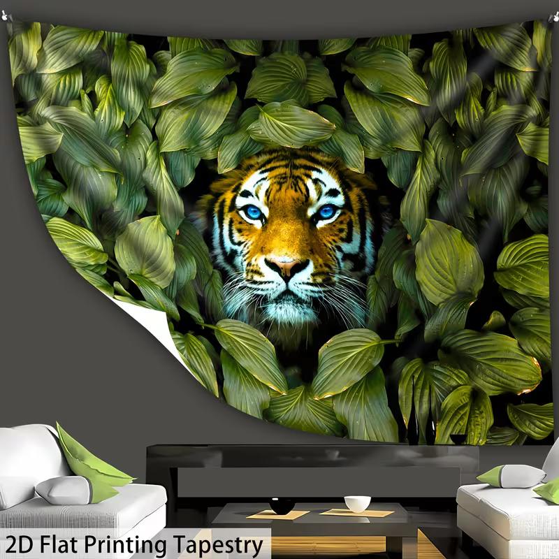 

2D Exotic Animal Tapestry Blue-Eyed Tiger in Dark Green Forest Wall Hanging 47.2x31.5inch/120*80cm